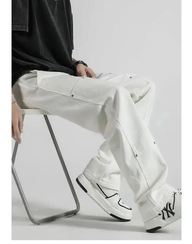 Men Retro Fashion Straight Fit Baggy Cool Aesthetic White Denim Jeans