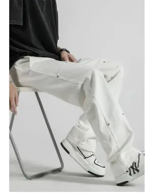 Men Retro Fashion Straight Fit Baggy Cool Aesthetic White Denim Jeans
