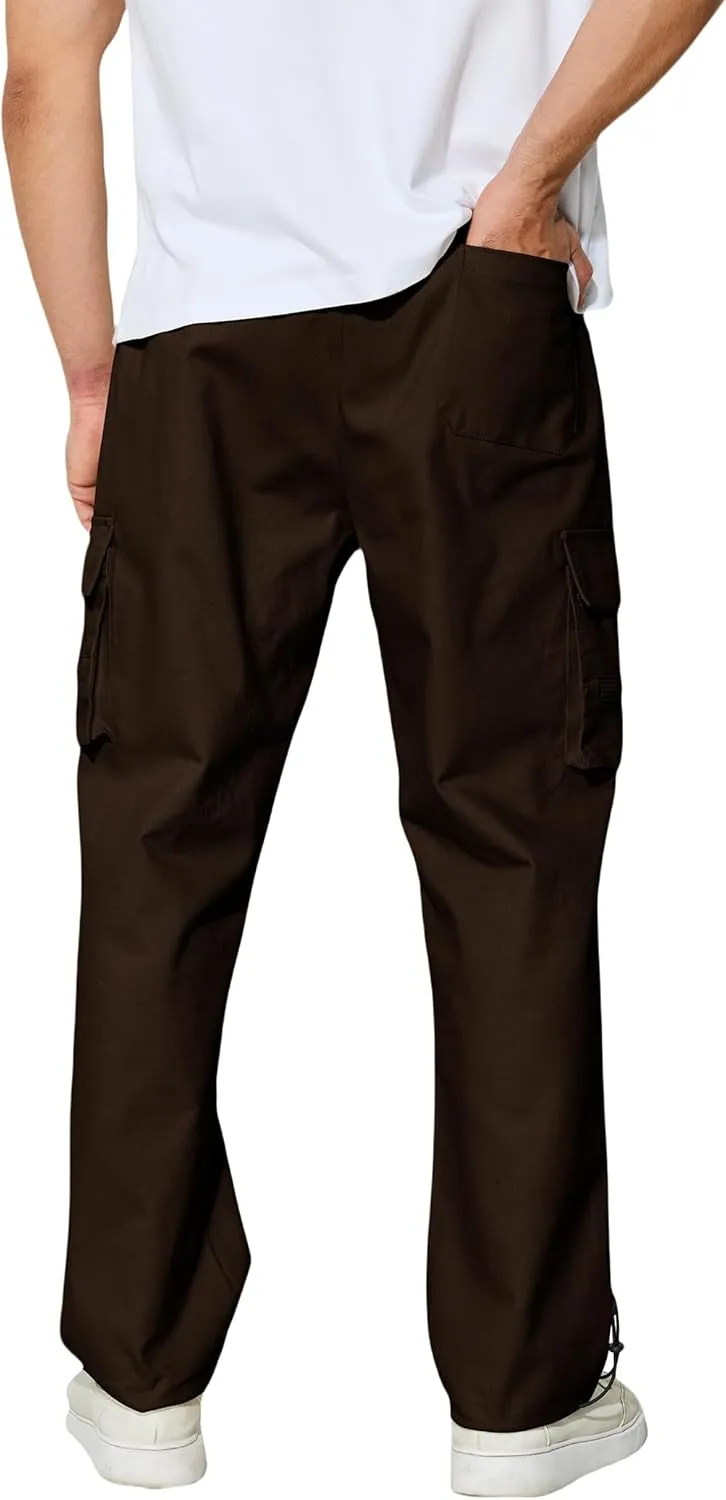 Men's Cargo Pants with Pockets Cotton Outdoor Elastic Waist Hiking Pants Casual Baggy Jogger Sweatpants
