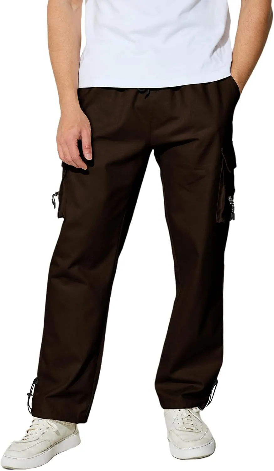Men's Cargo Pants with Pockets Cotton Outdoor Elastic Waist Hiking Pants Casual Baggy Jogger Sweatpants