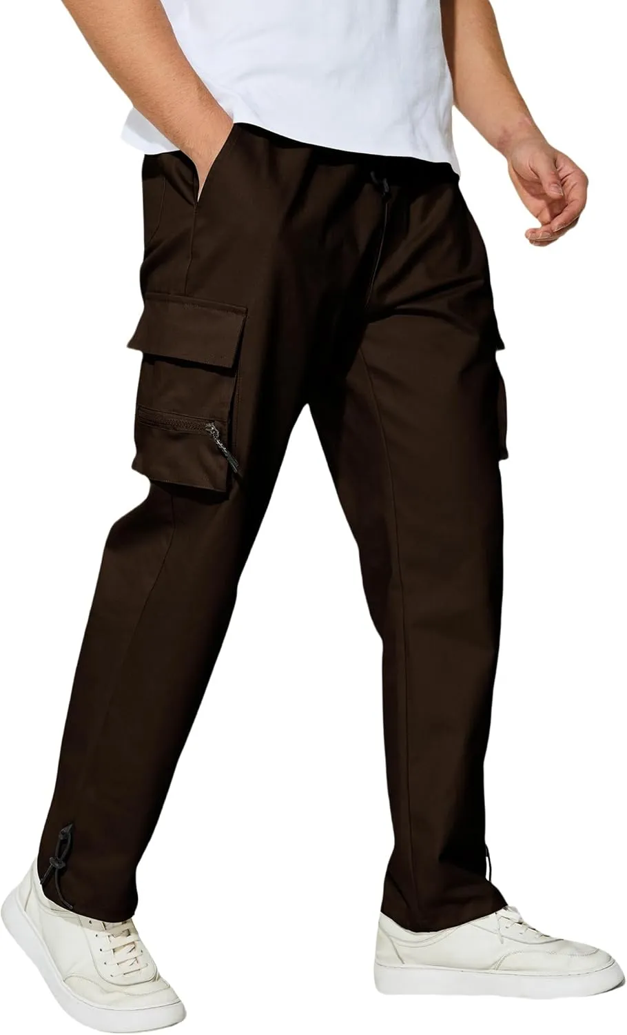 Men's Cargo Pants with Pockets Cotton Outdoor Elastic Waist Hiking Pants Casual Baggy Jogger Sweatpants