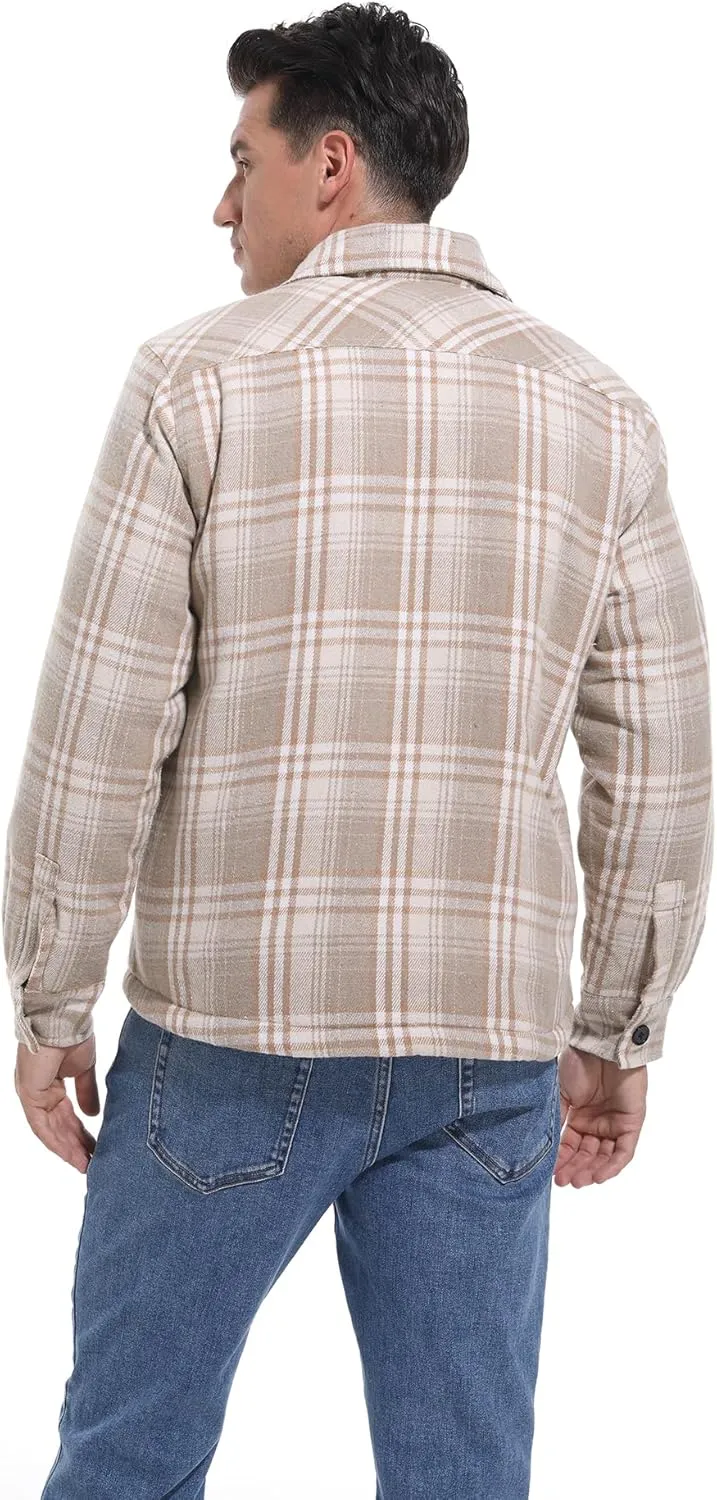 Men's Cotton Flannel Shirt Jacket Fleece Lined Long Sleeve Plaid Shirt for Men