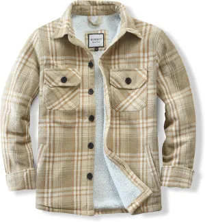 Men's Cotton Flannel Shirt Jacket Fleece Lined Long Sleeve Plaid Shirt for Men