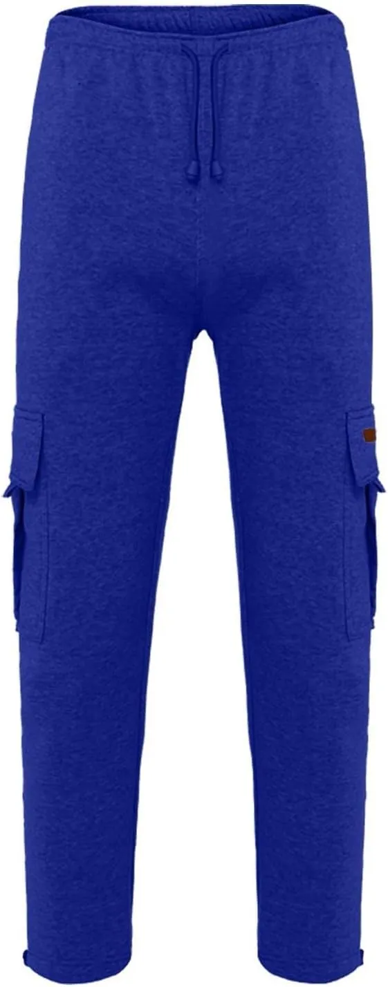Mens Fleece Sweatpants Heavyweight Baggy Elastic Waist Joggers Fall Winter Drawstring Wide Leg Cargo Pants Pockets