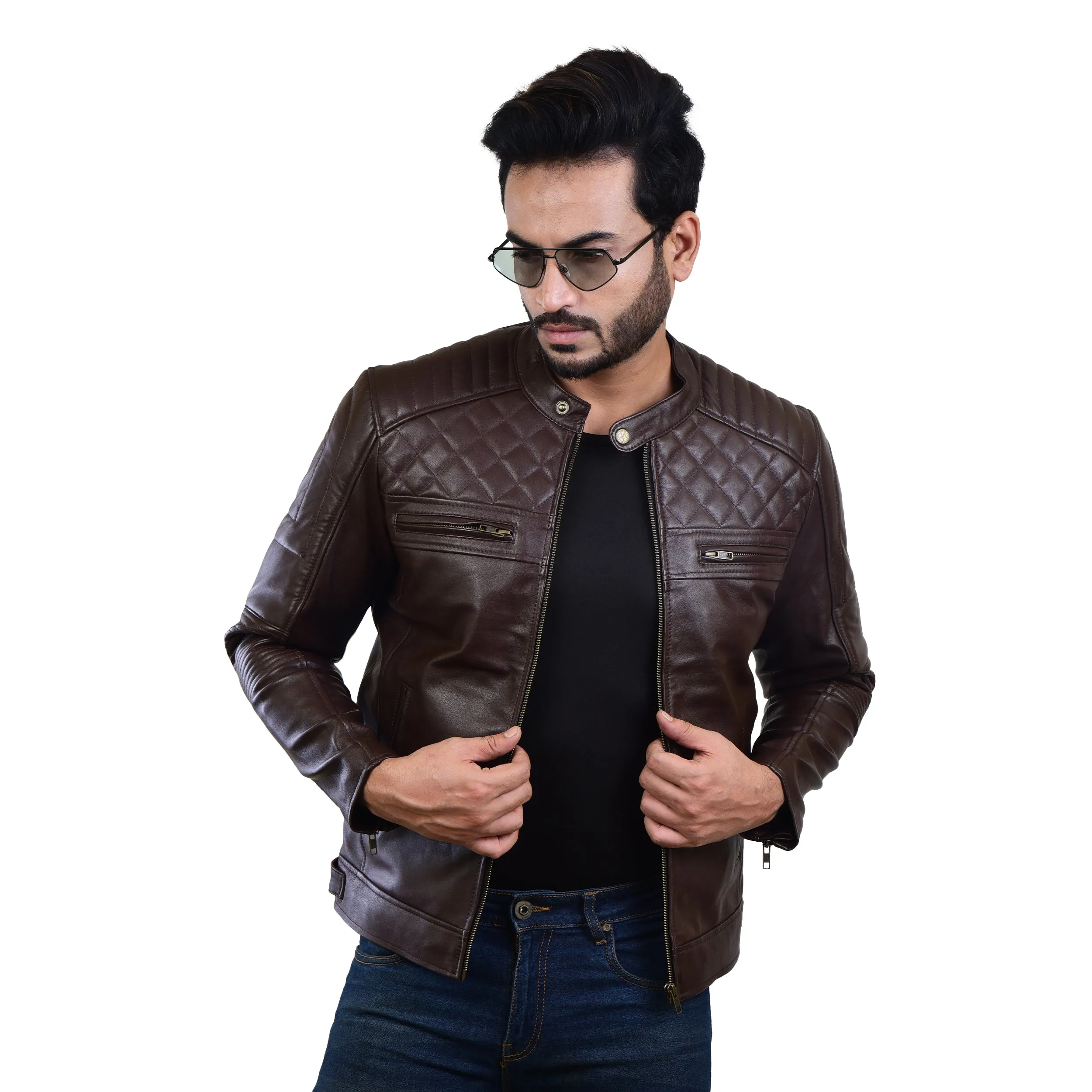 MENS LEATHER JACKET 410138(BROWN)
