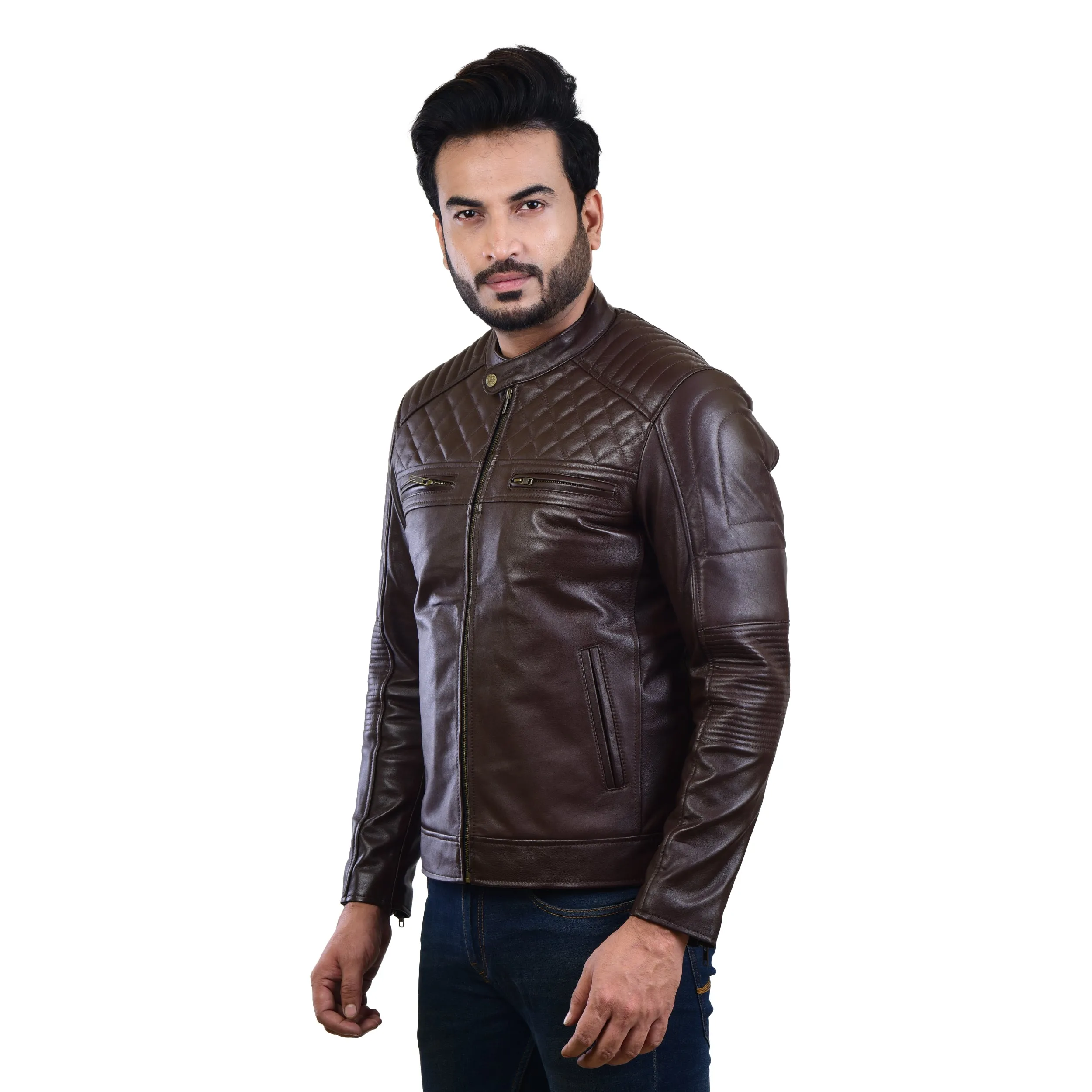 MENS LEATHER JACKET 410138(BROWN)