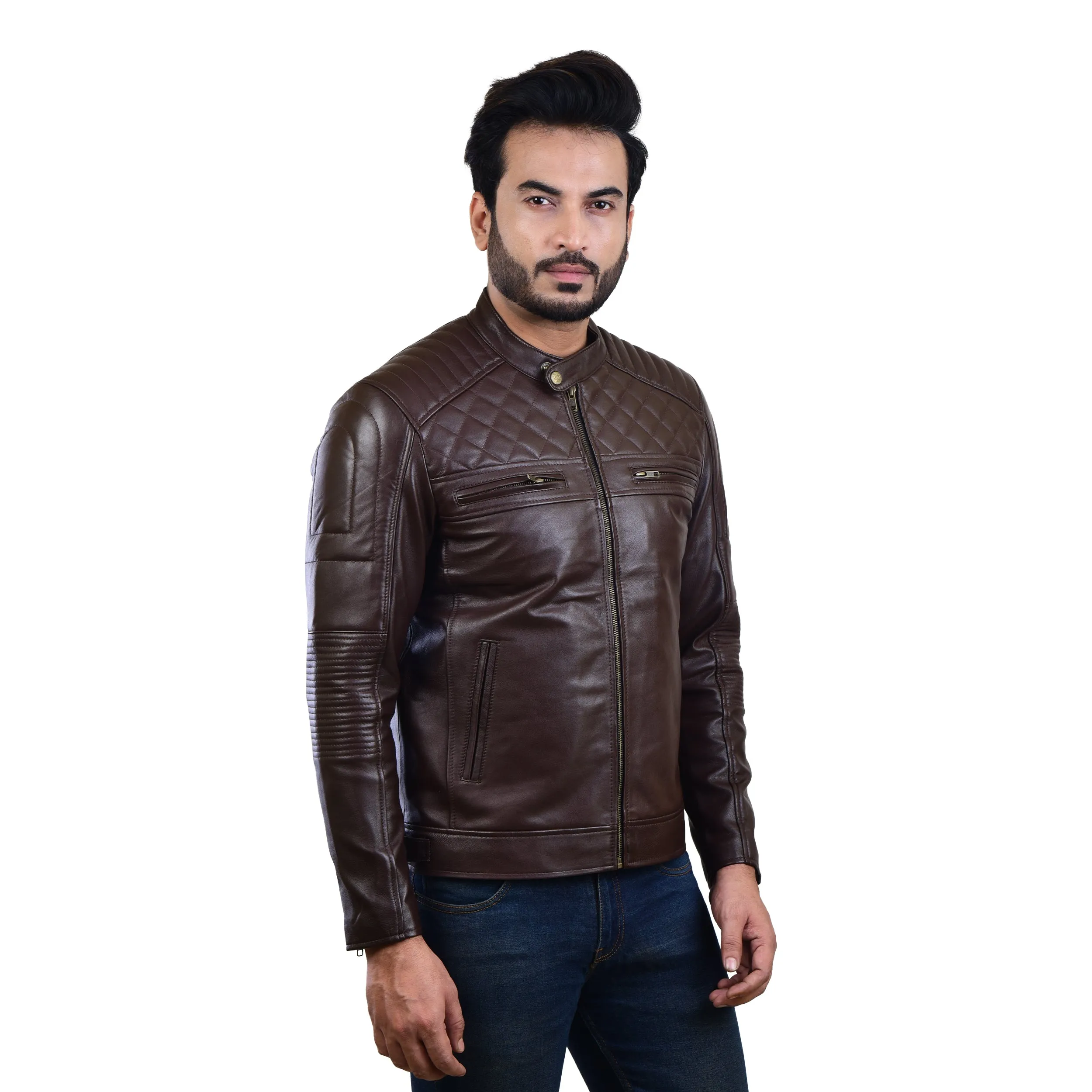 MENS LEATHER JACKET 410138(BROWN)