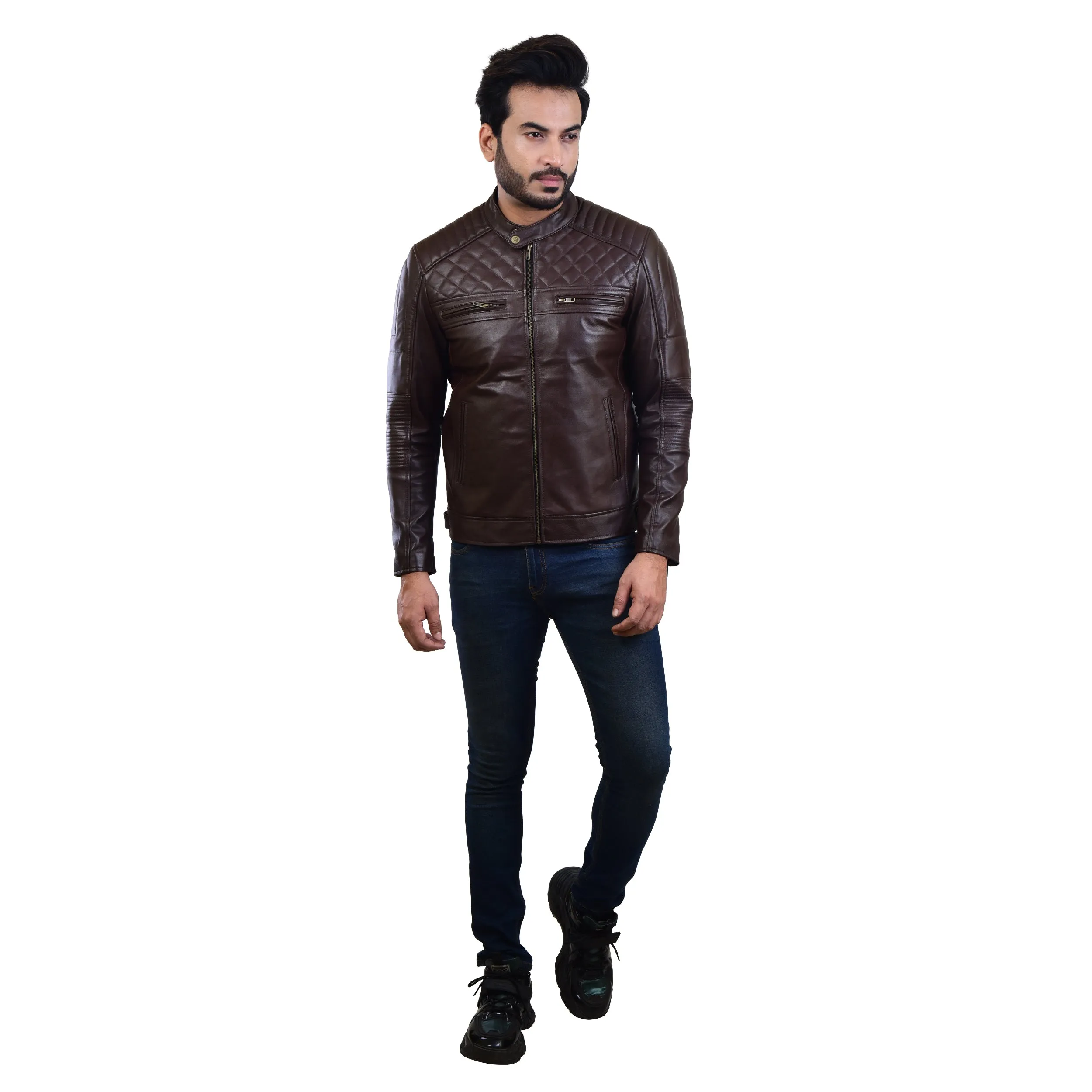 MENS LEATHER JACKET 410138(BROWN)