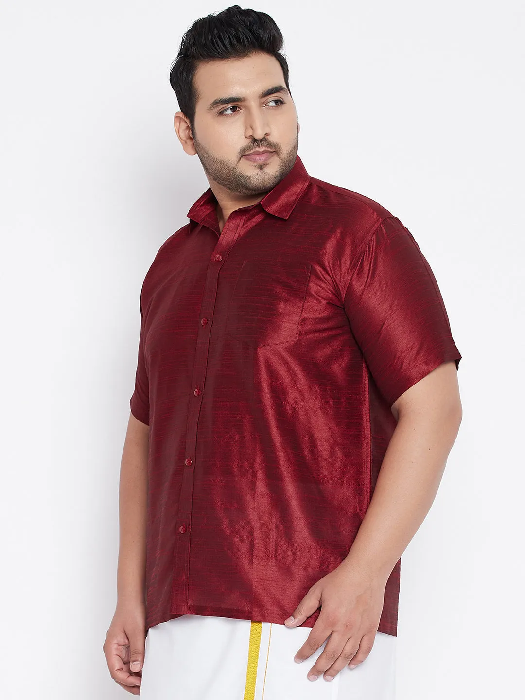 Men's Plus Maroon Silk Blend Ethnic Shirt - Vastramay