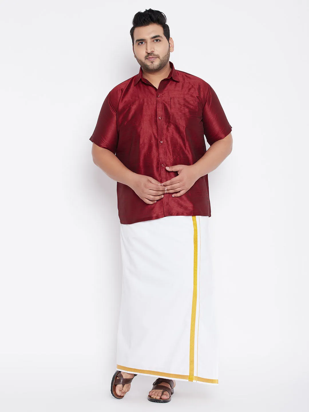 Men's Plus Maroon Silk Blend Ethnic Shirt - Vastramay