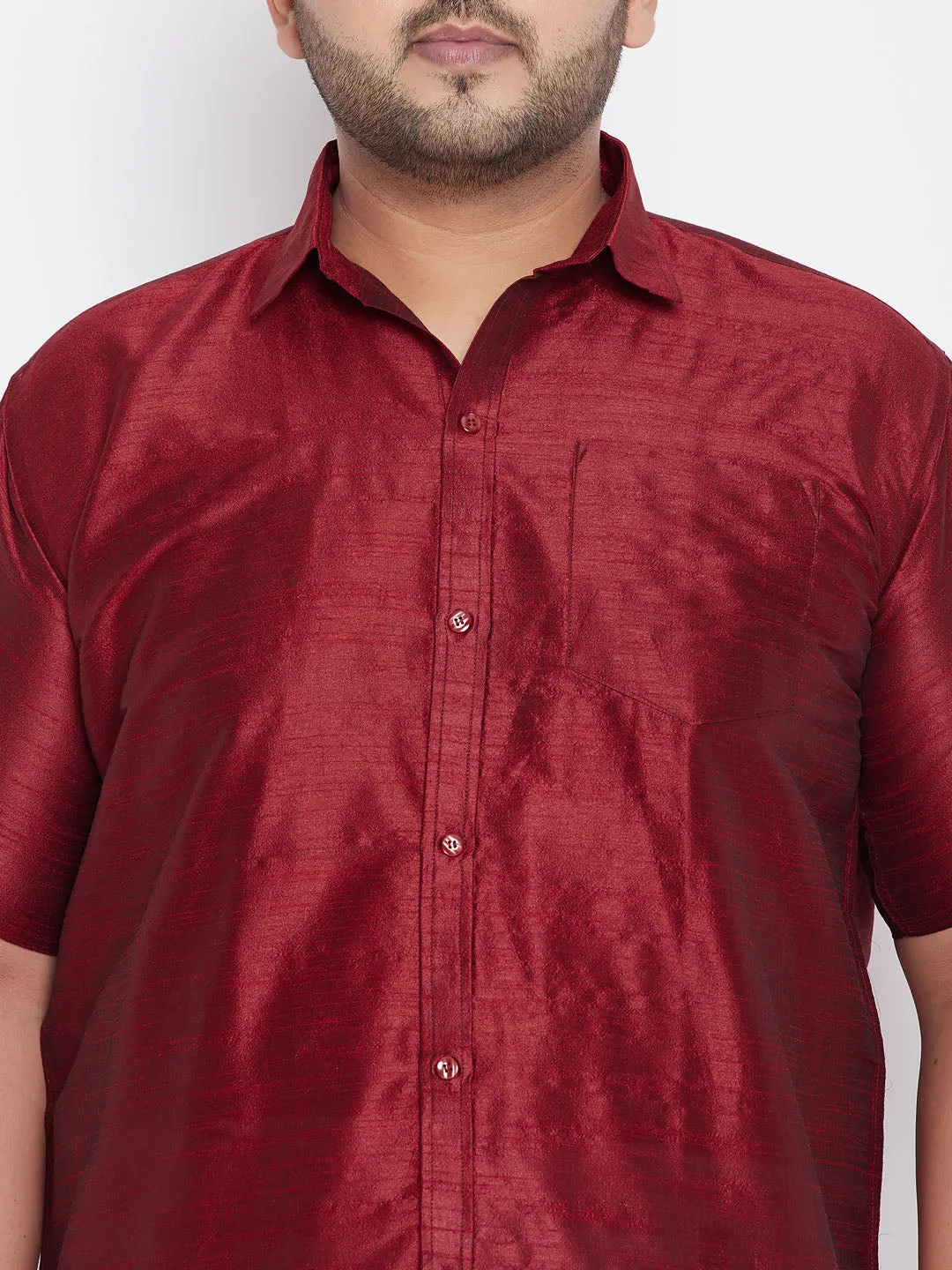 Men's Plus Maroon Silk Blend Ethnic Shirt - Vastramay