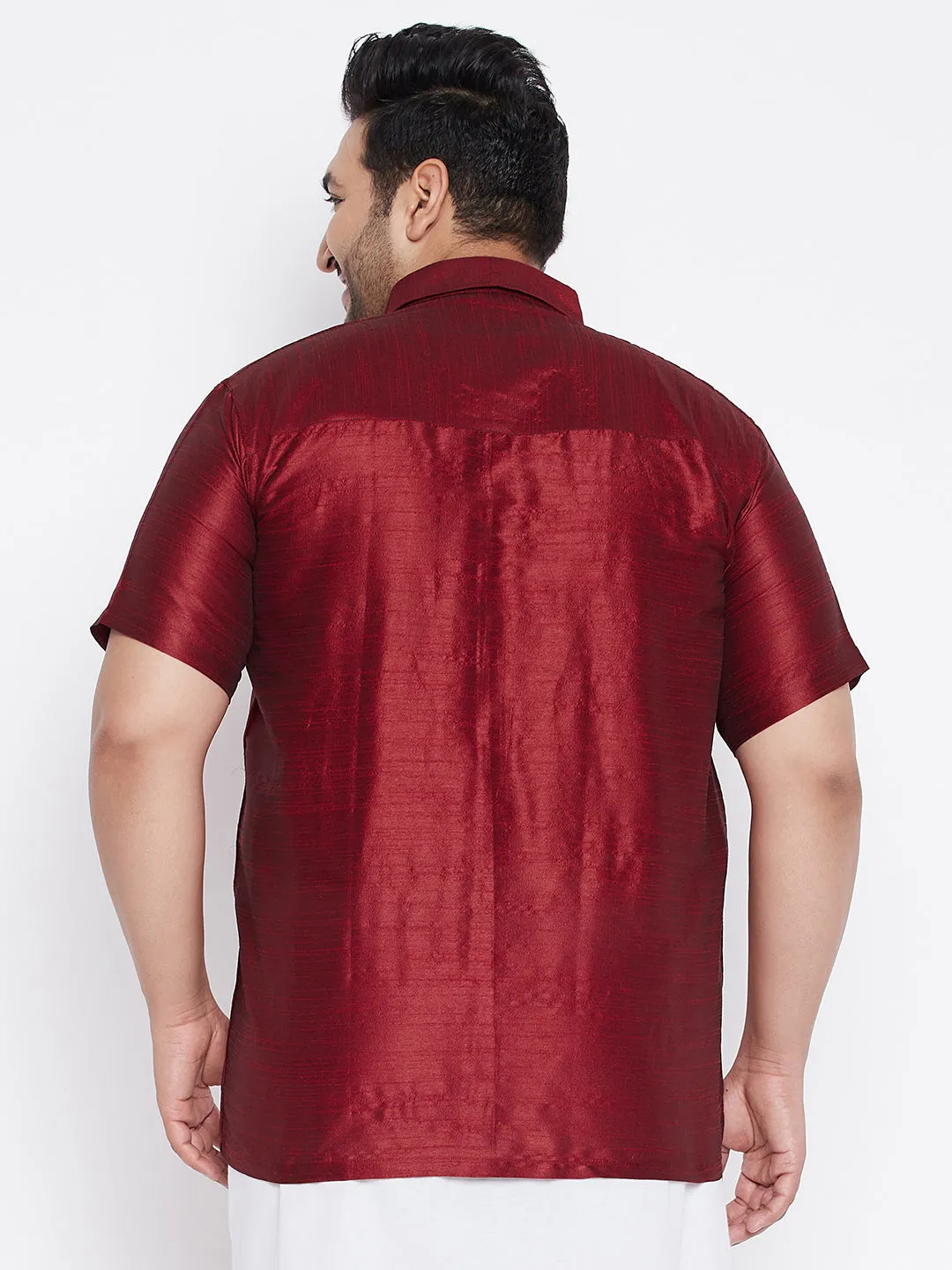 Men's Plus Maroon Silk Blend Ethnic Shirt - Vastramay