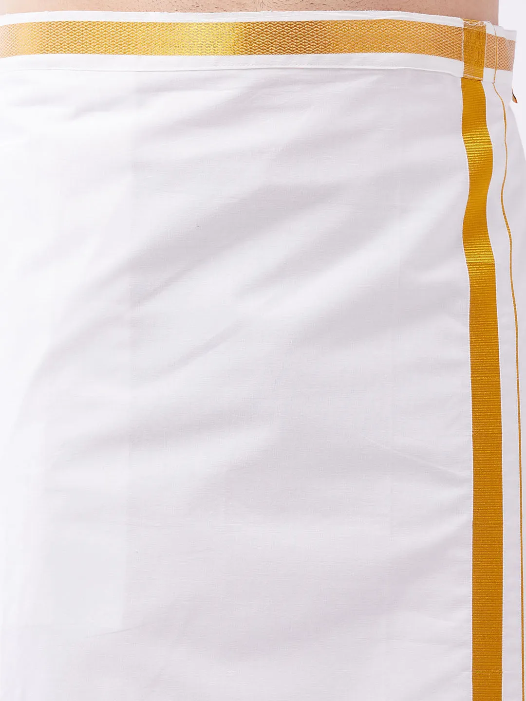 Men's Plus White Silk Blend Shirt And Mundu Set - Vastramay