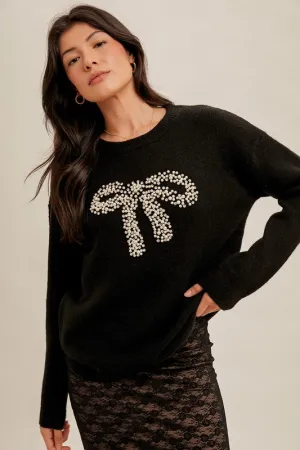 Pearl and Rhinestone Bow Sweater