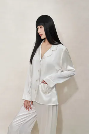Pearl White Shell Button Silk Pyjama Shirt