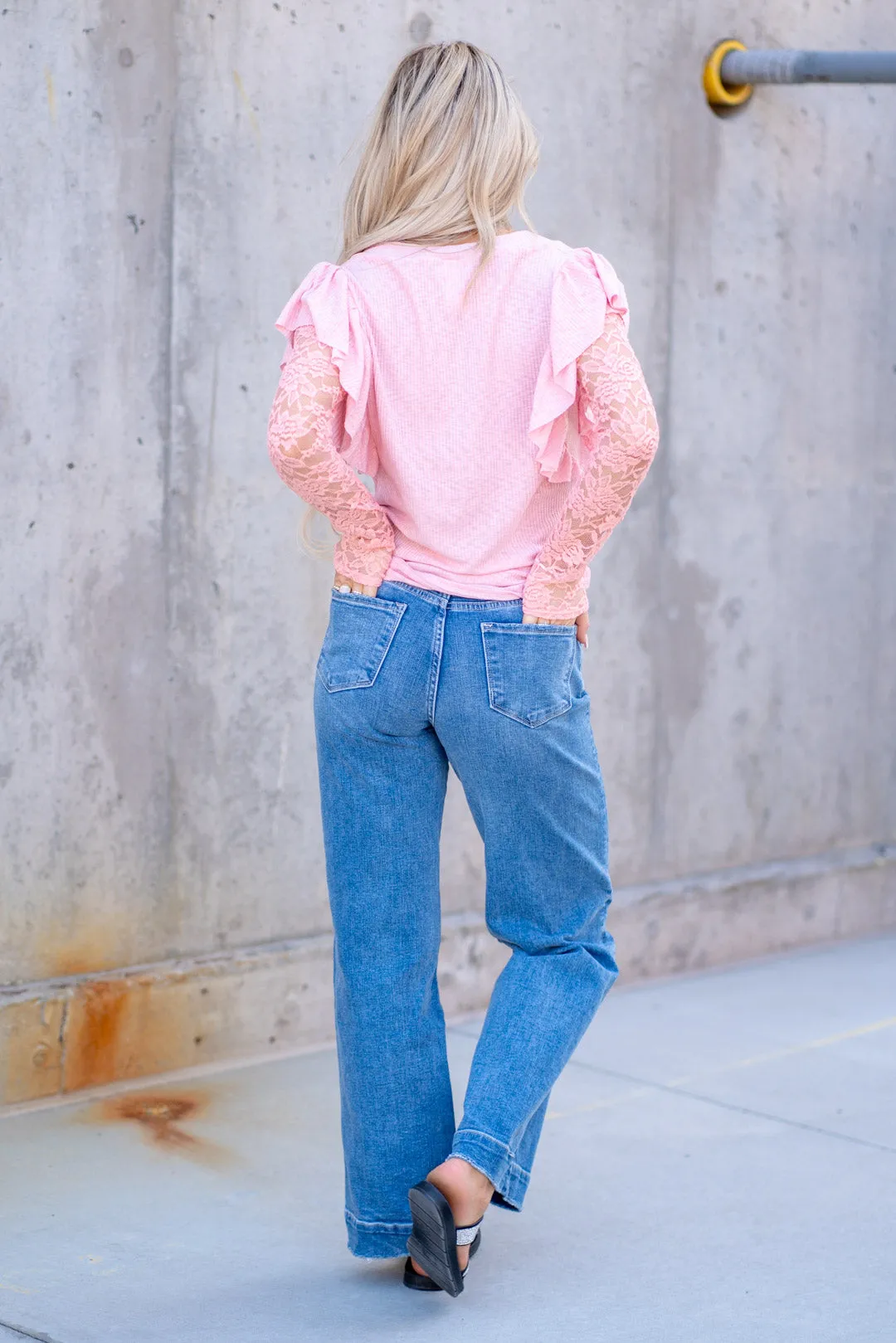 Permissible High Rise Wide Leg Jeans with Trouser Hem Detail