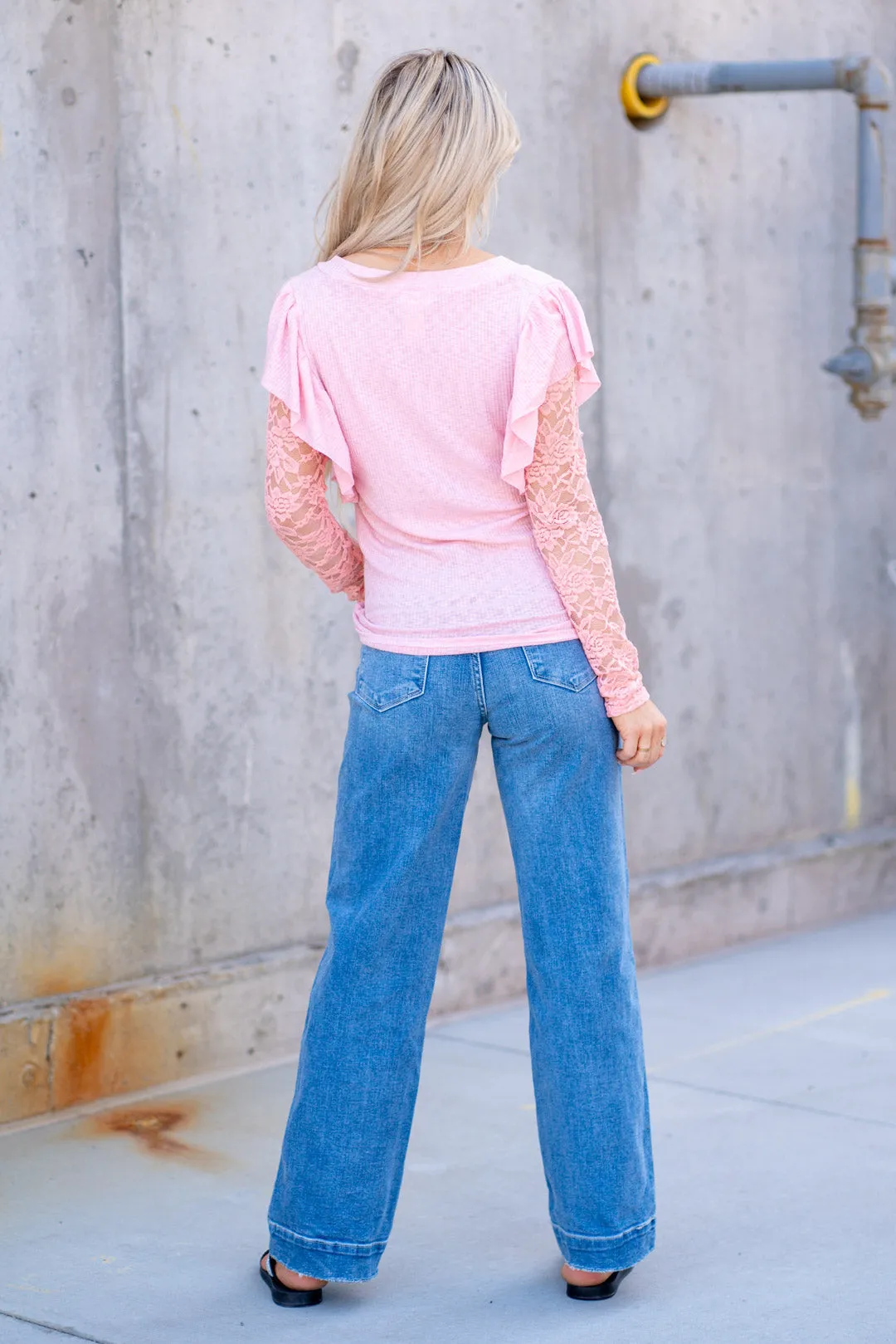 Permissible High Rise Wide Leg Jeans with Trouser Hem Detail