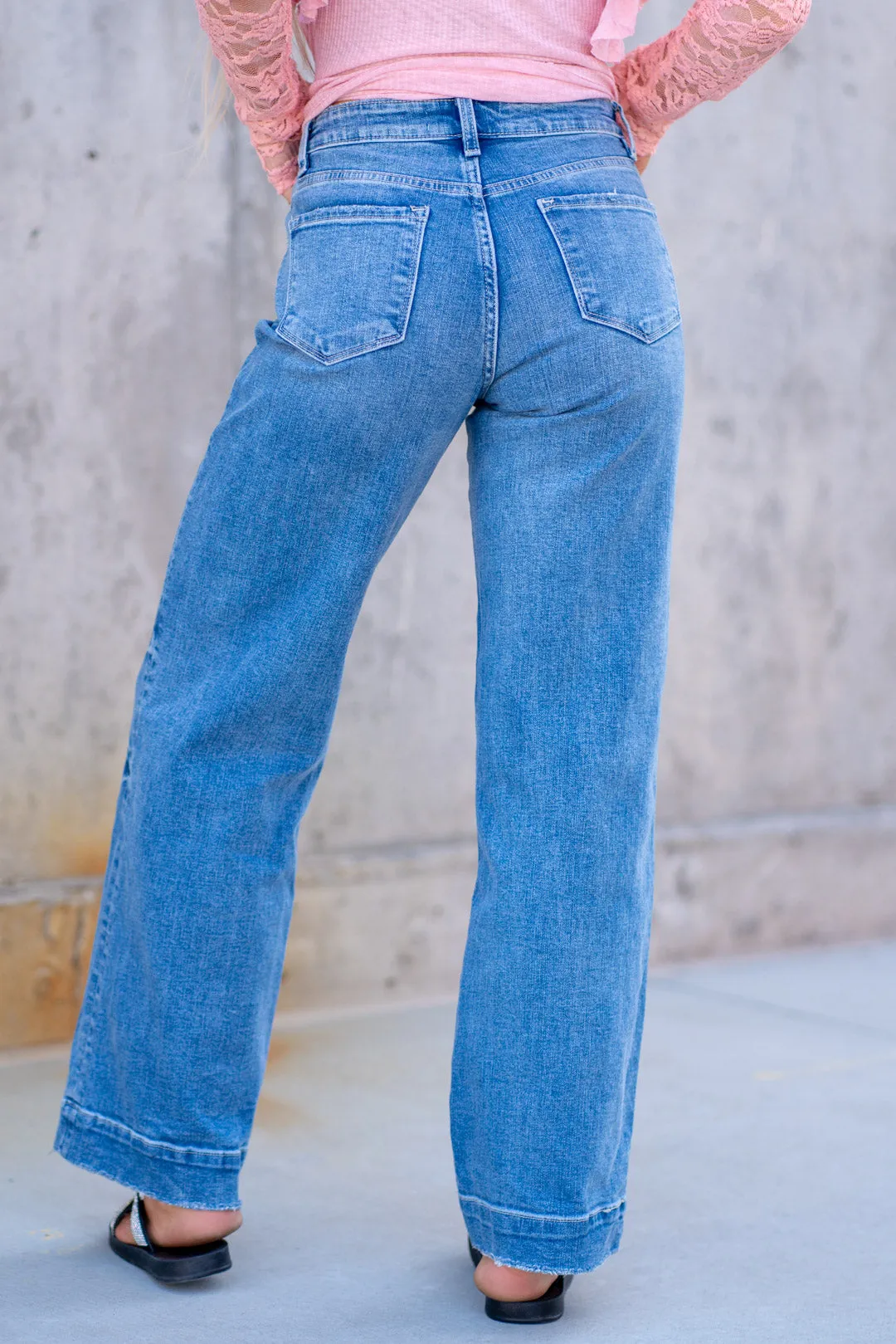 Permissible High Rise Wide Leg Jeans with Trouser Hem Detail