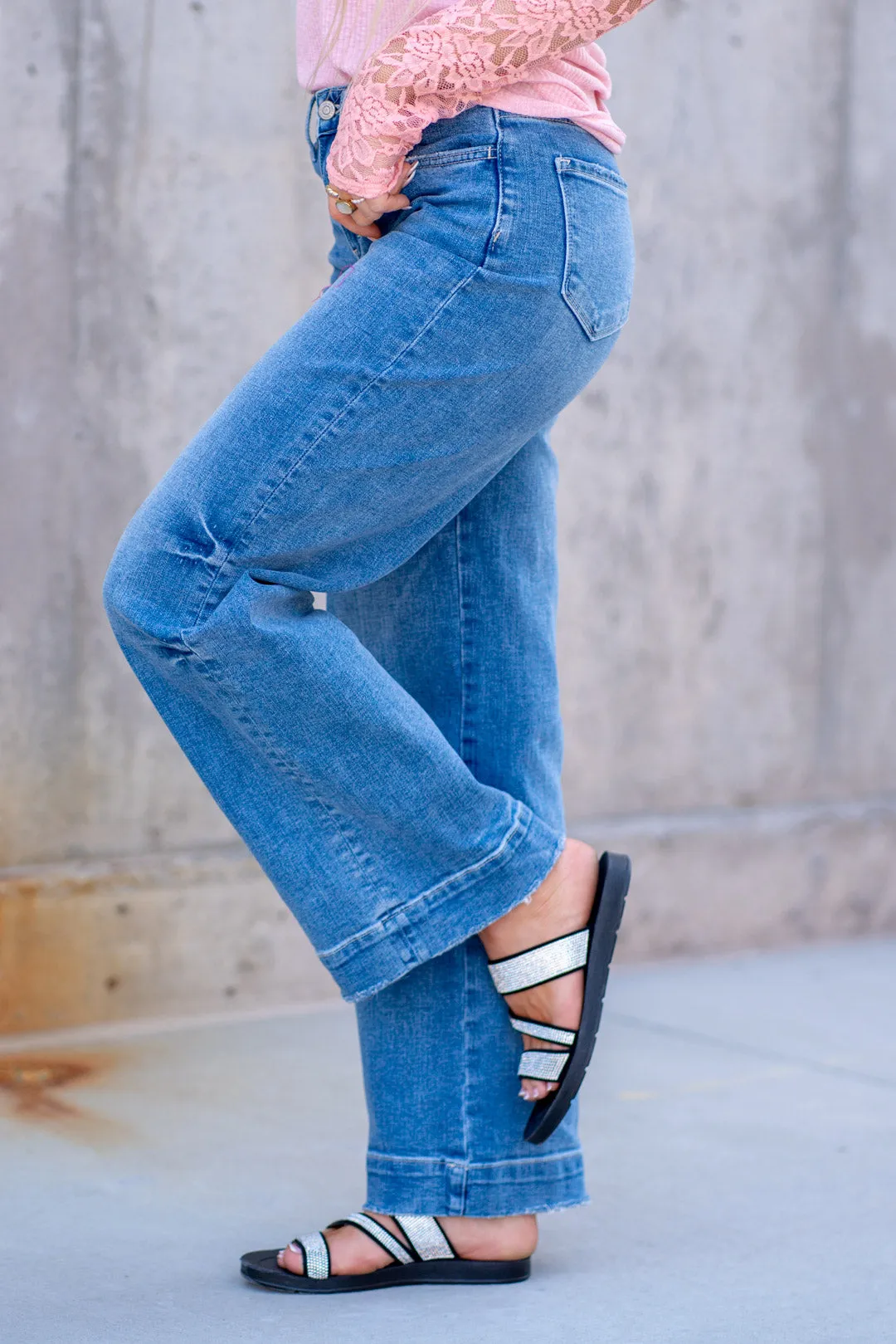 Permissible High Rise Wide Leg Jeans with Trouser Hem Detail
