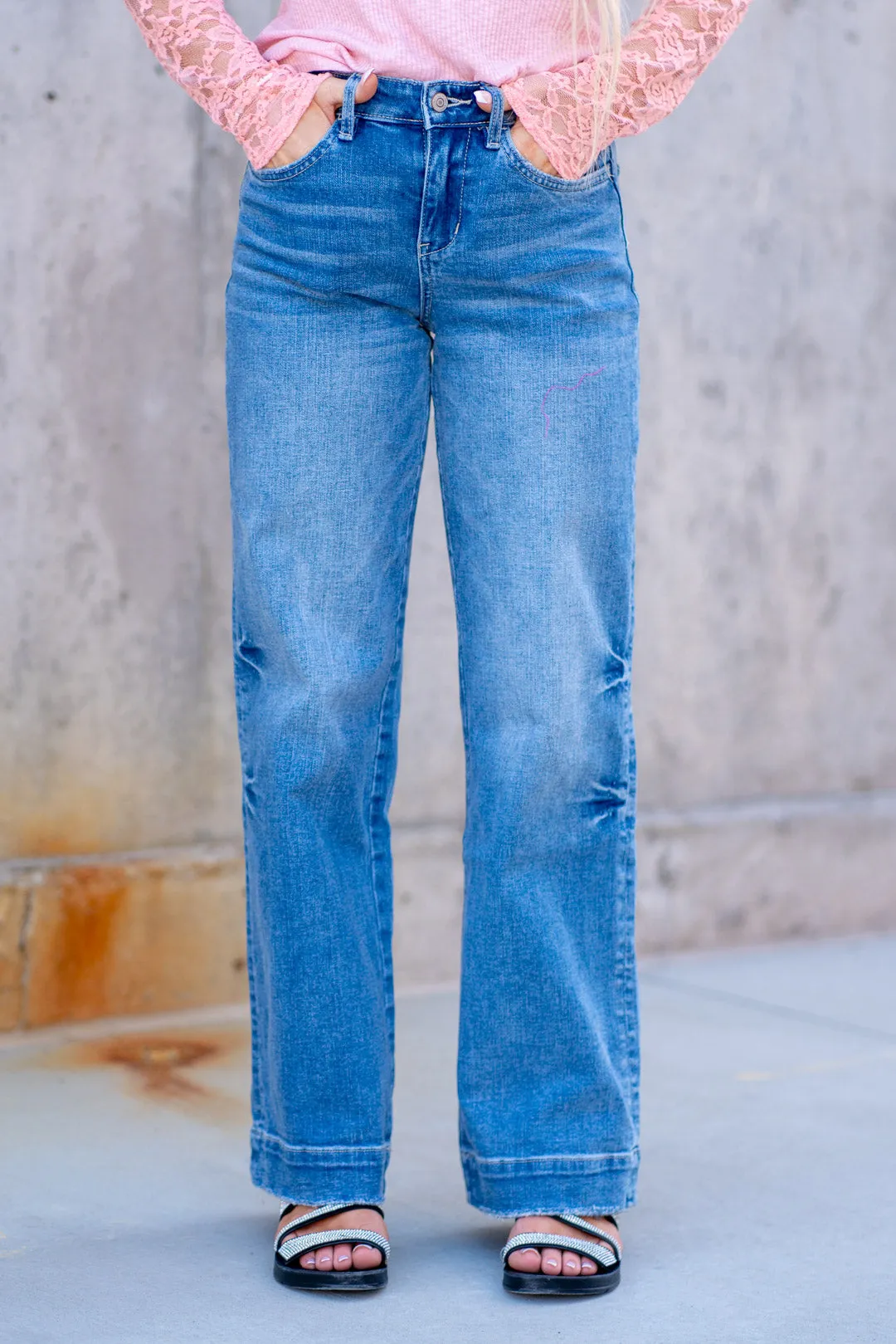 Permissible High Rise Wide Leg Jeans with Trouser Hem Detail