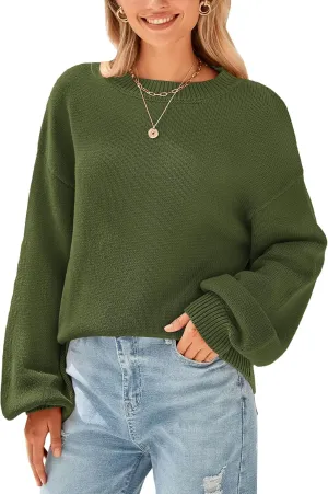 PRETTYGARDEN Women's 2024 Winter Chunky Knit Sweater Casual Long Lantern Sleeve Crewneck Pullover Jumper Tops