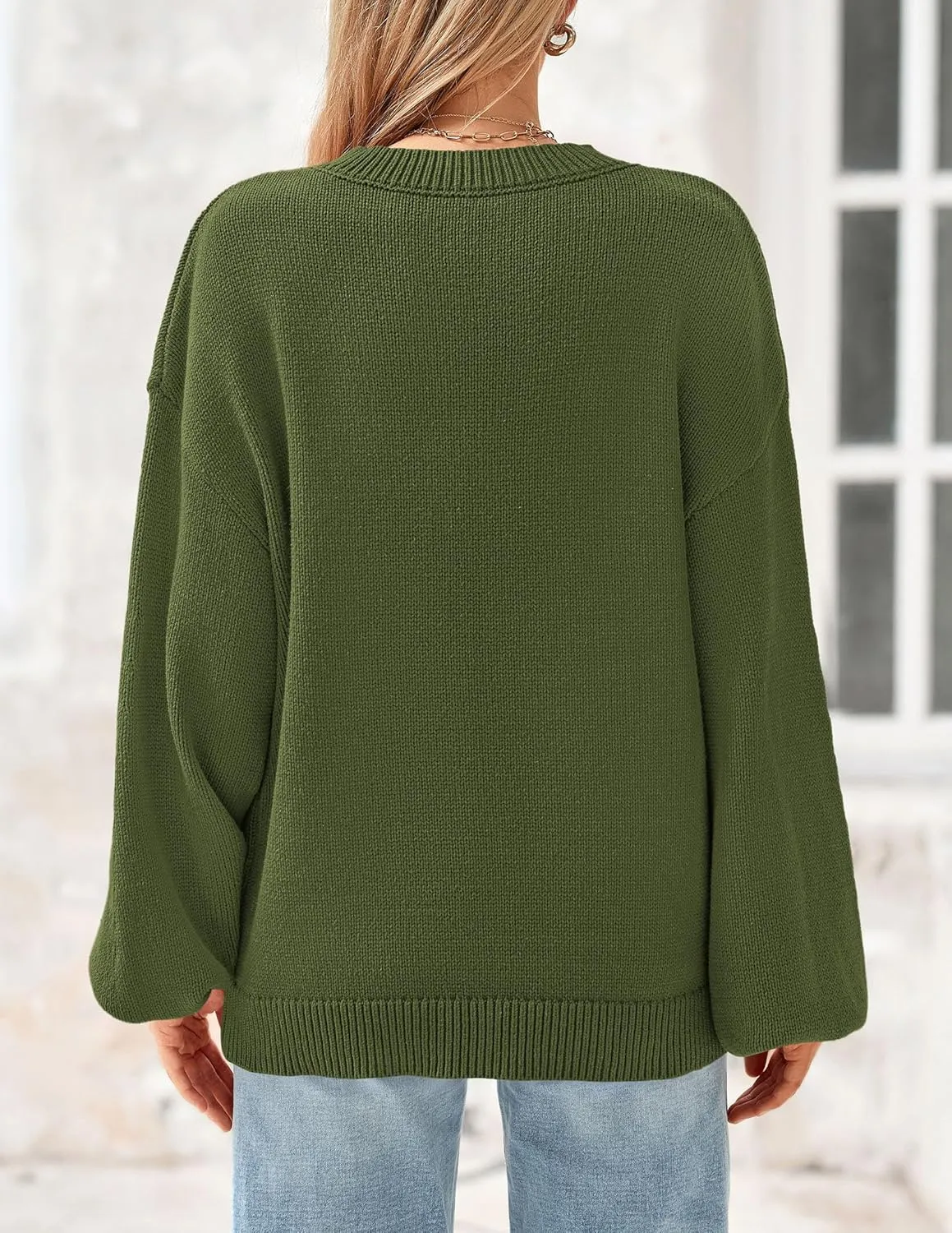 PRETTYGARDEN Women's 2024 Winter Chunky Knit Sweater Casual Long Lantern Sleeve Crewneck Pullover Jumper Tops