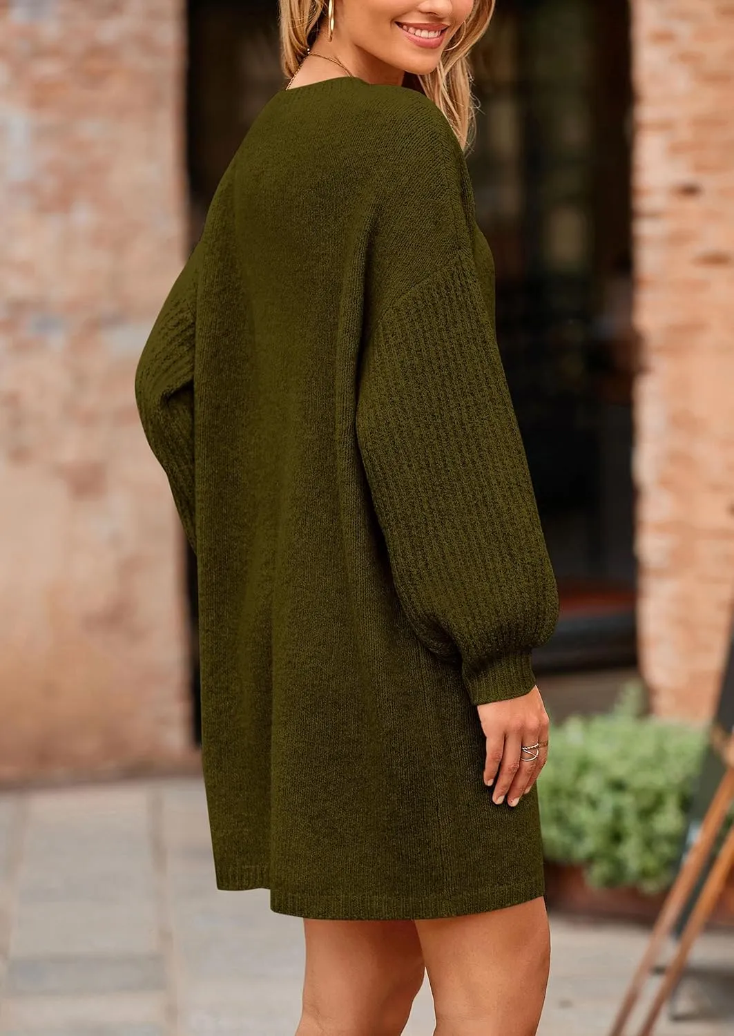 PRETTYGARDEN Women's Winter Pullover Sweaters Long Lantern Sleeve Crewneck Chunky Knit Slouchy Oversized Sweater Dress
