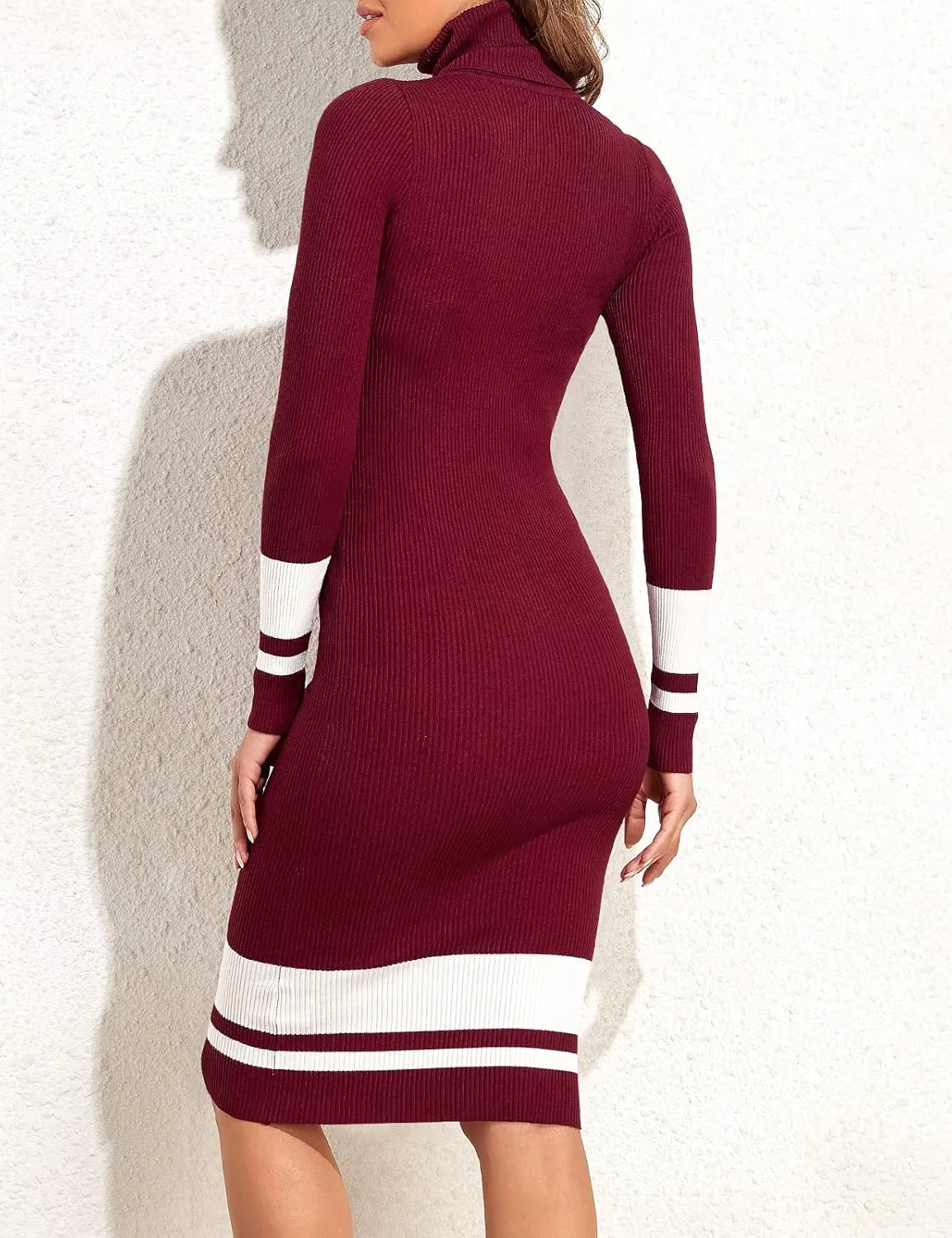 PrettyGuide Women's Turtleneck Sweater Dress Long Sleeve Ribbed Knit Stretch Midi Bodycon Dresses