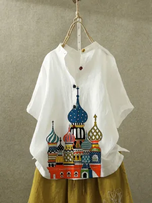 Printed Casual Short Sleeve Shirts & Tops