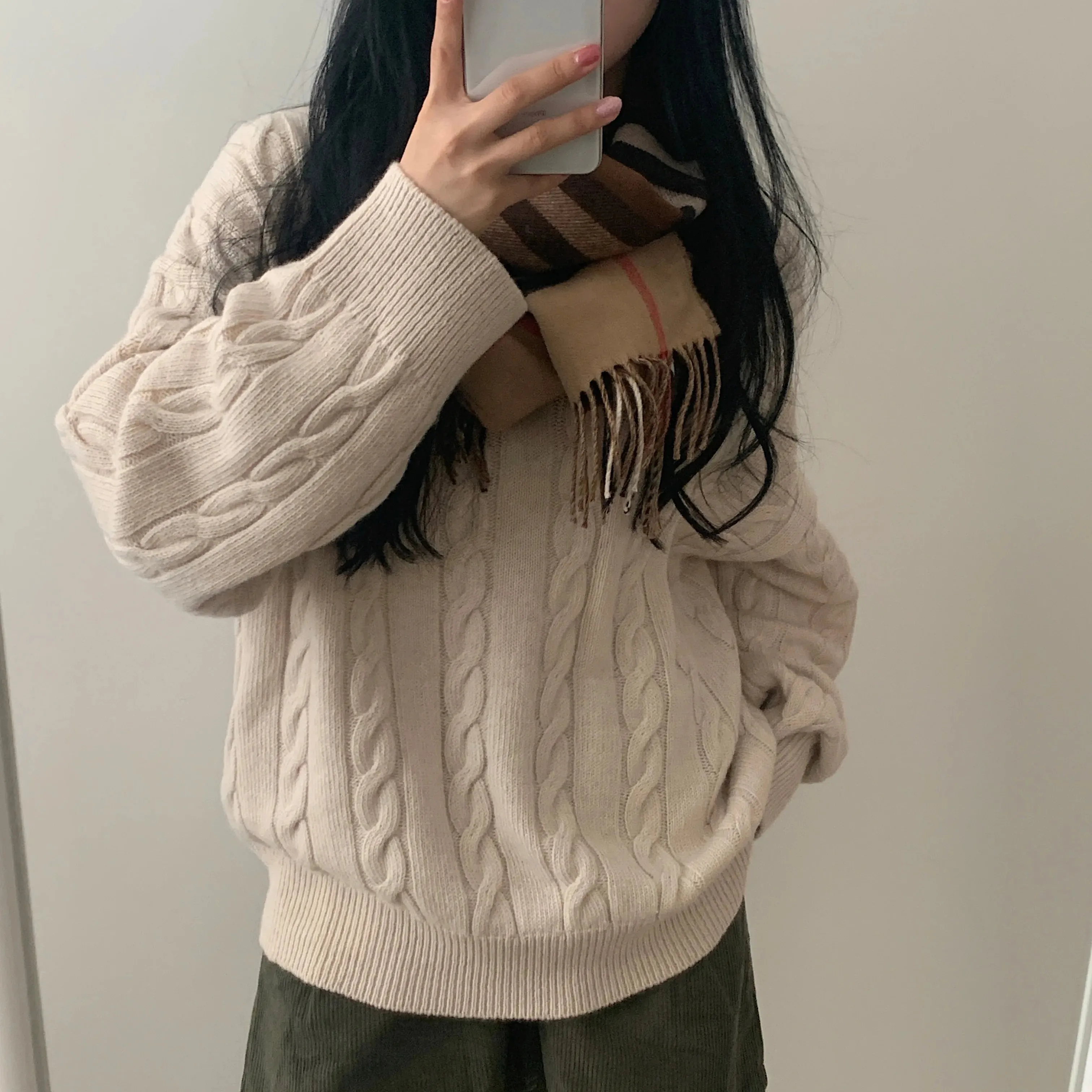 REALEFT Autumn Winter Oversize V-Neck Women's Sweater 2023 New Solid Casual Loose Long Sleeve Sweater Knitted Pullover Female