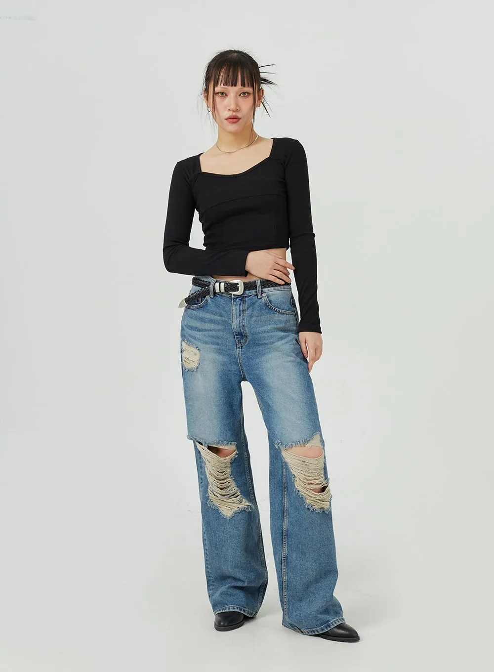 Ripped Wide Leg Jeans CM317