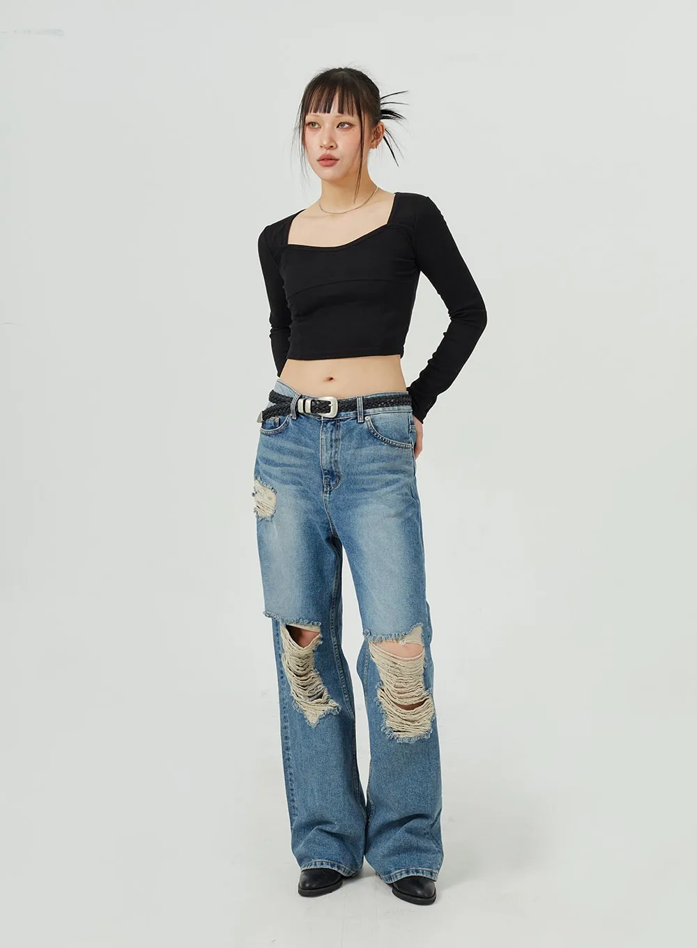 Ripped Wide Leg Jeans CM317