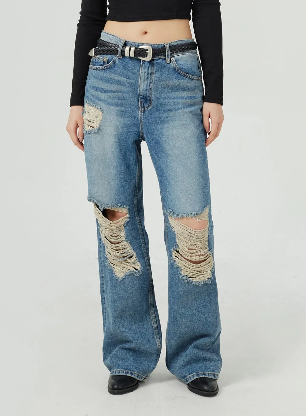Ripped Wide Leg Jeans CM317