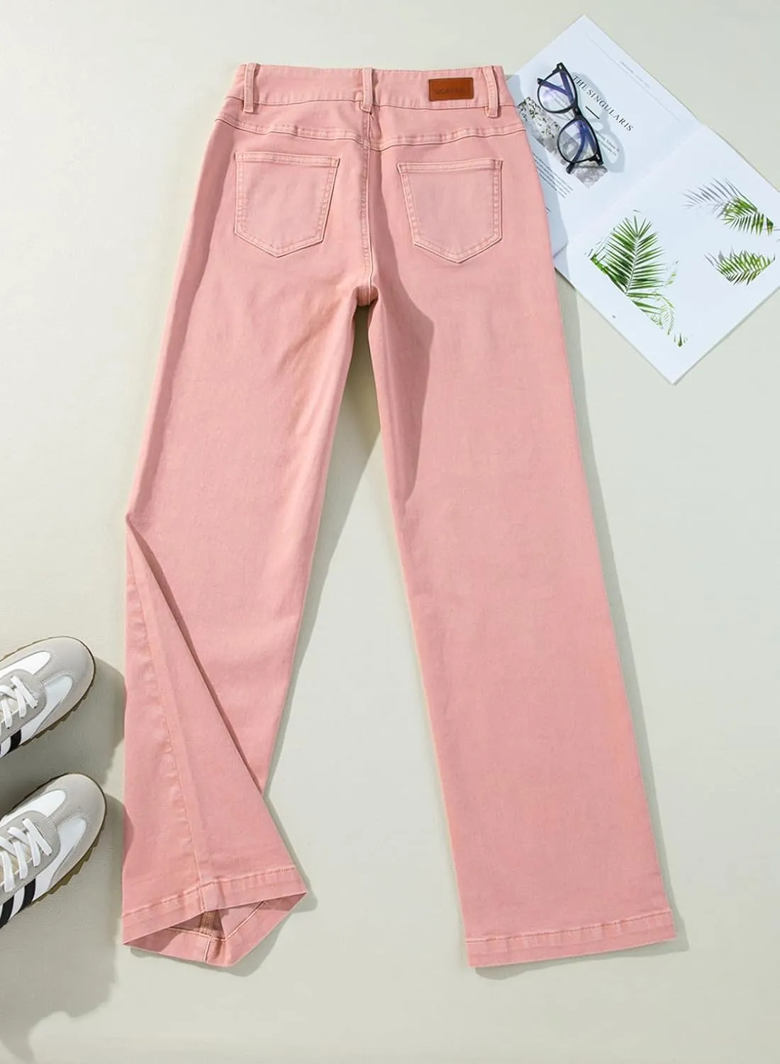 Sidefeel Women's Jeans High Waisted Straight Leg Stretchy Jeans Trendy Welt Pockets Loose Wide Leg Zimbaplatinum Denim Pants