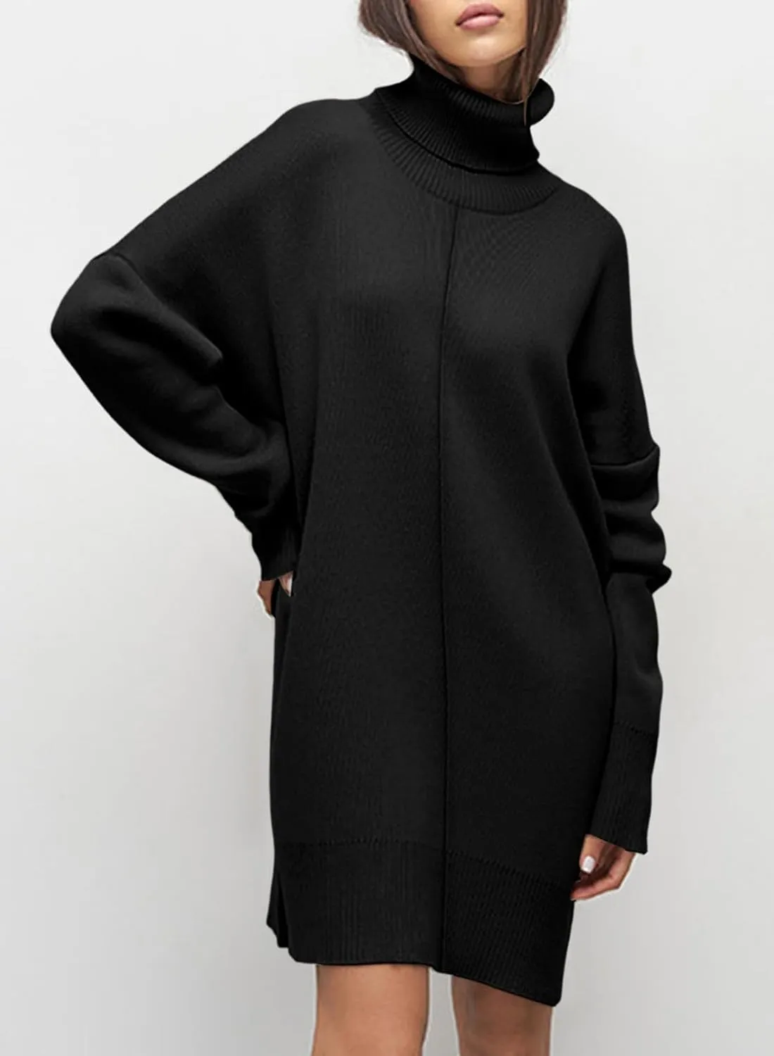 Sidefeel Women's Sweater Dress 2024 Fall Long Sleeve High Neck Ribbed Knit Winter Dress