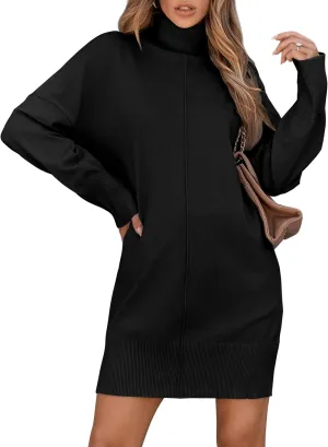 Sidefeel Women's Sweater Dress 2024 Fall Long Sleeve High Neck Ribbed Knit Winter Dress