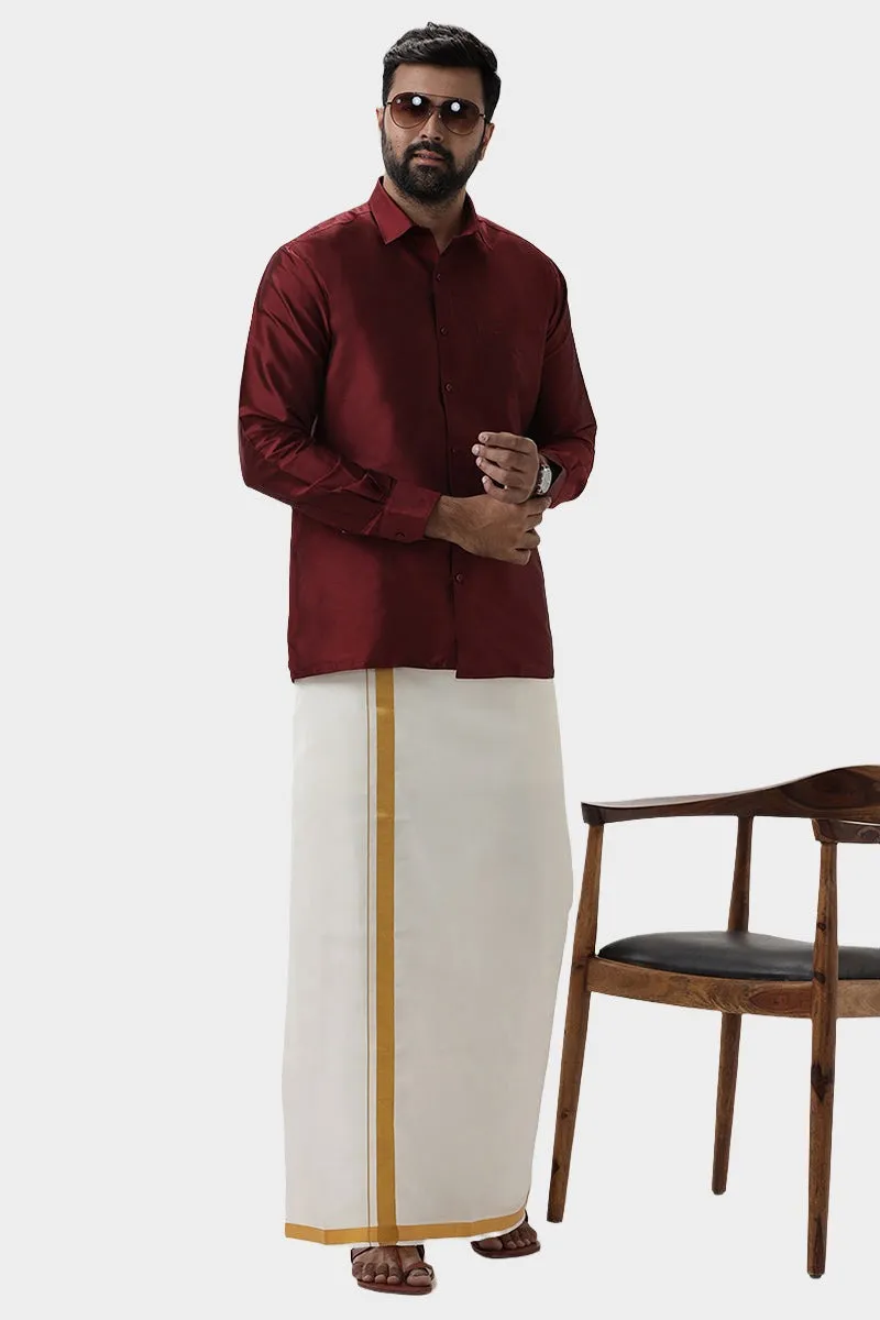 Silk Feel - Maroon Silk Shirts For Mens | Uathayam