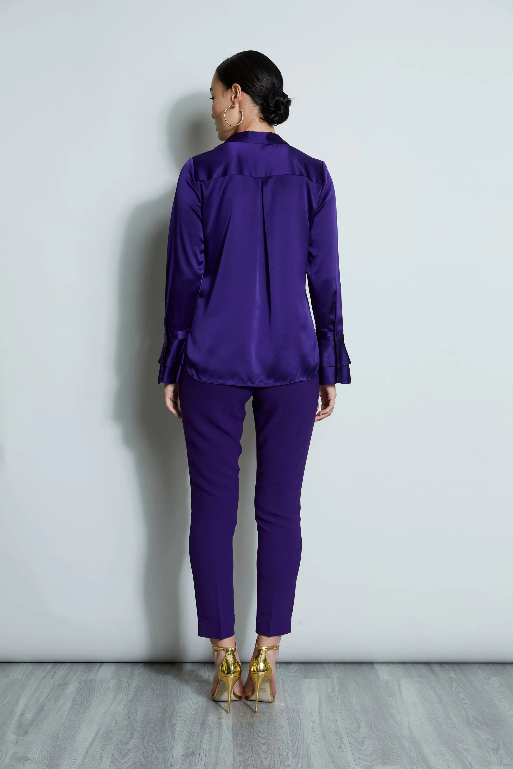 Silk Satin Ruffle Cuff Shirt