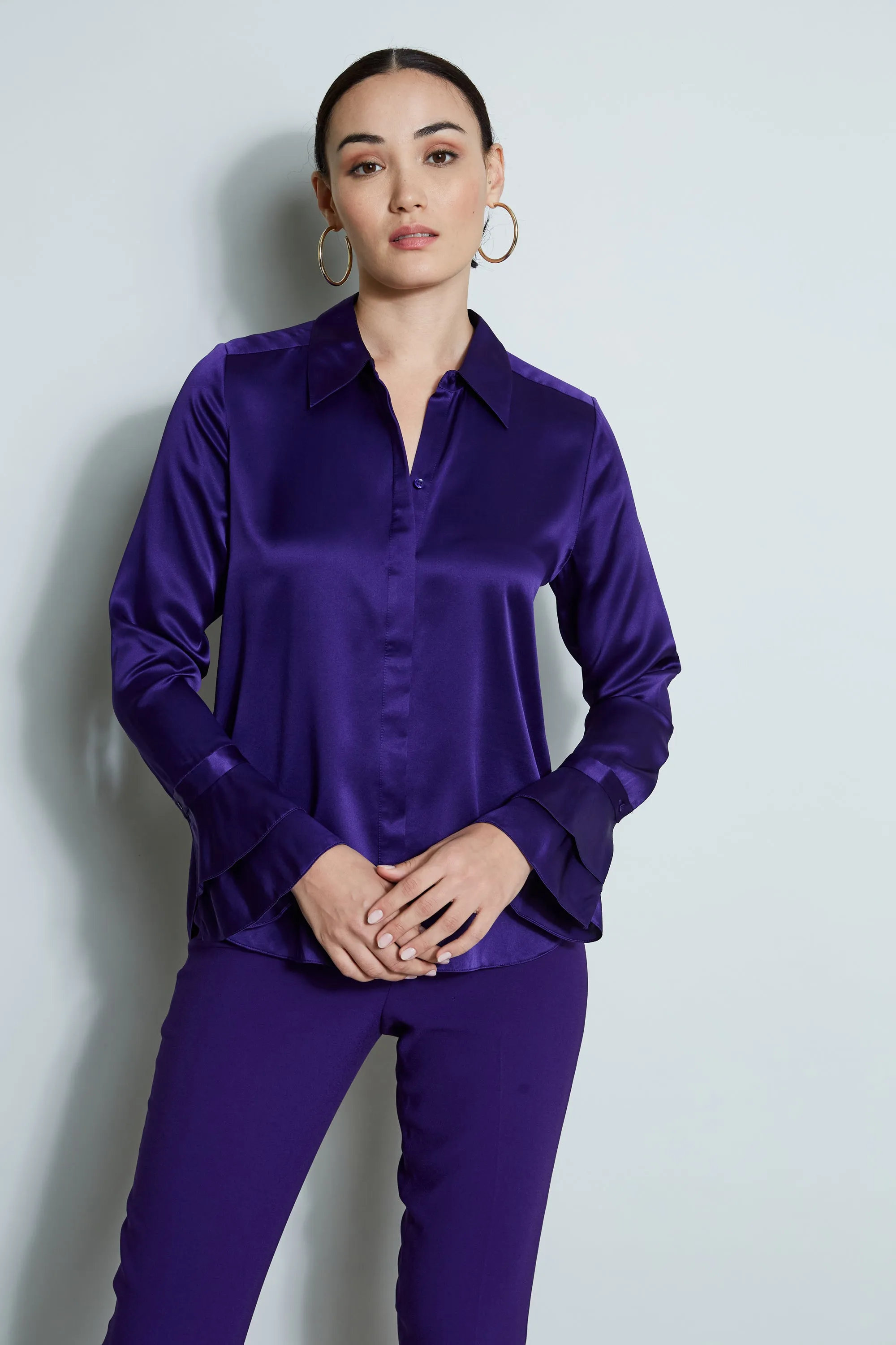 Silk Satin Ruffle Cuff Shirt