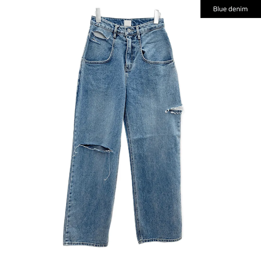 Torn Wide Leg Jeans C1002
