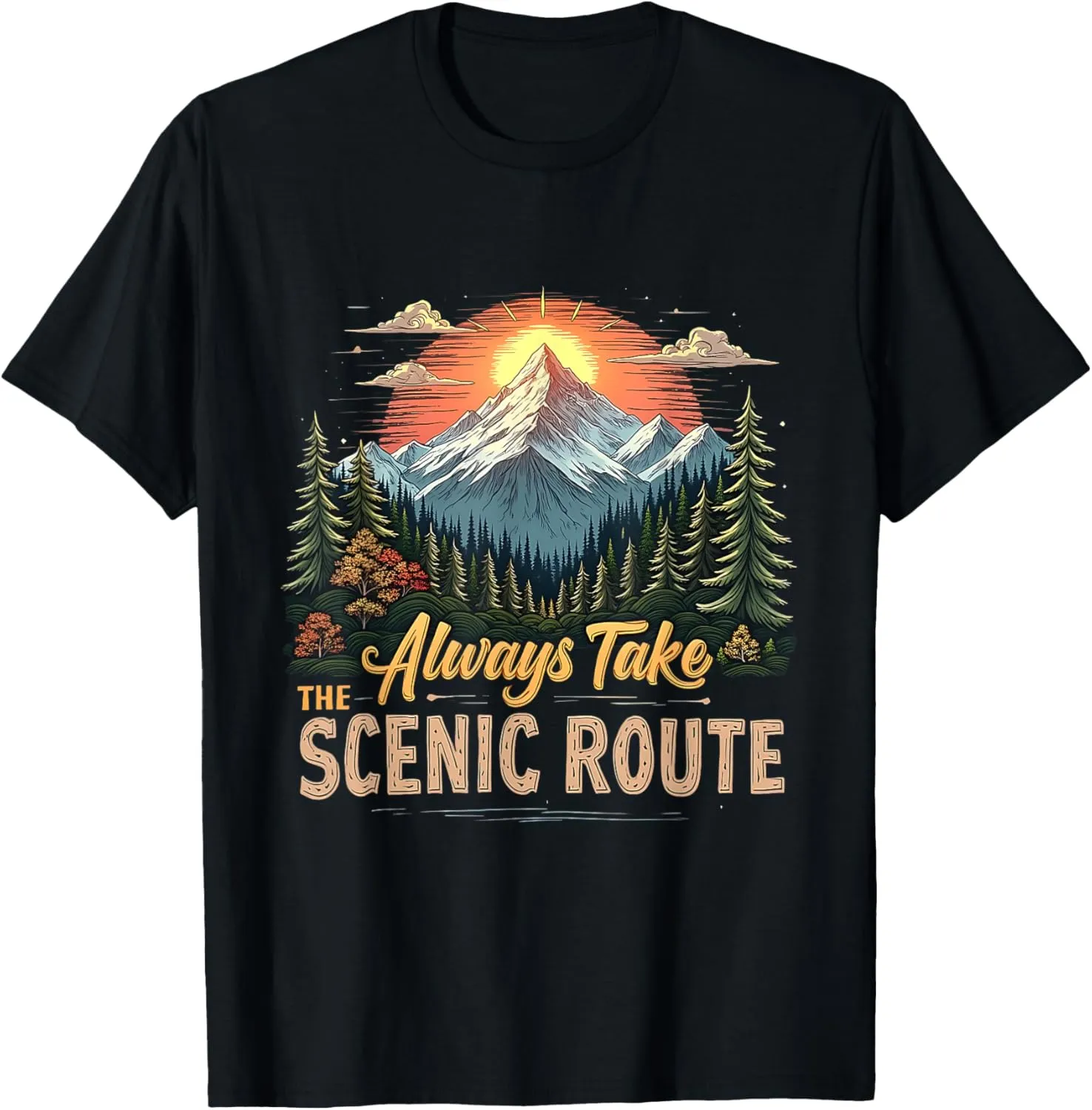 Vintage Always Take the Scenic Route Mountain Camping Hikers T-Shirt