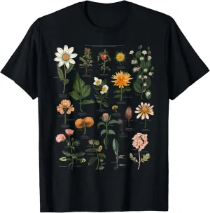 Vintage Inspired Flower Botanical Chart Graphic Tees T-Shirt