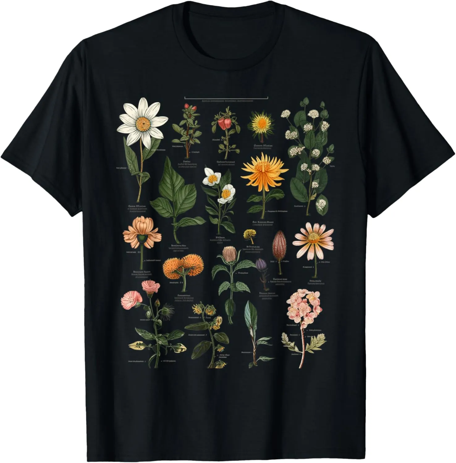 Vintage Inspired Flower Botanical Chart Graphic Tees T-Shirt