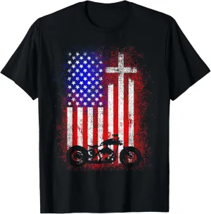 Vintage Motorcycle USA Flag Christian Faith for Bikers T-Shirt