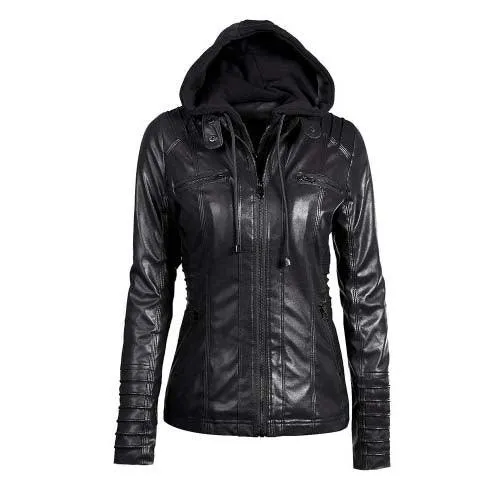 Wenkouban-Winter outfits Christmas Black Friday Detachable Hooded Leather Jacket