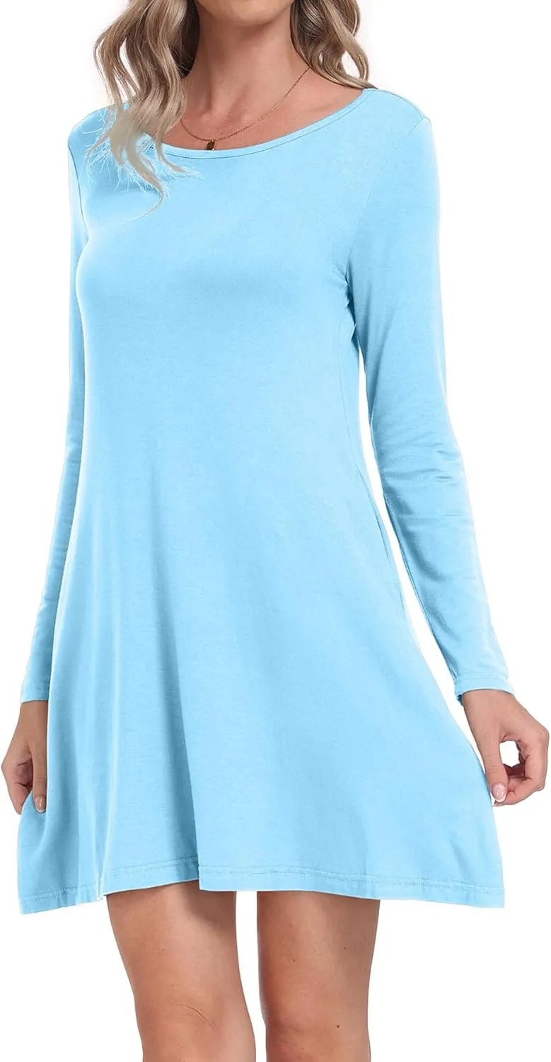 Women's Long Sleeve Pockets Casual Loose T-Shirt Dresses