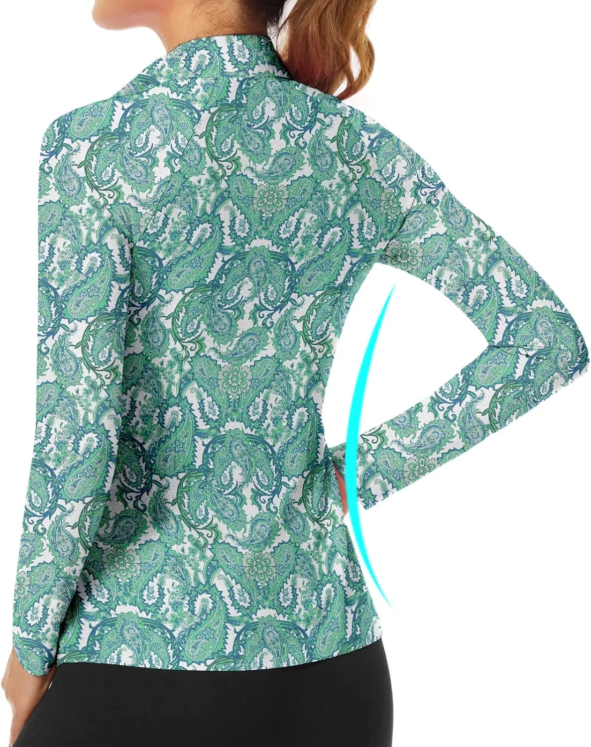 WOWENY Women's Long Sleeve Athletic Shirts Quarter Zip Pullover Collared T-Shirt Workout Print Tennis Top